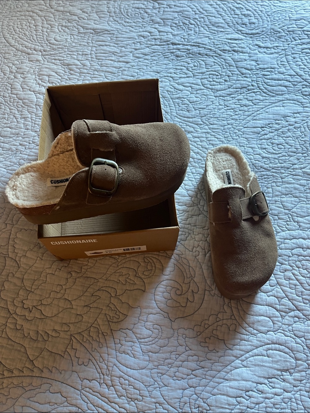 Brown Faux-Suede womens Slip-On Clog with Shearling Lining